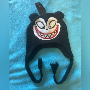 Black Monster Face Earflap Beanie Hat